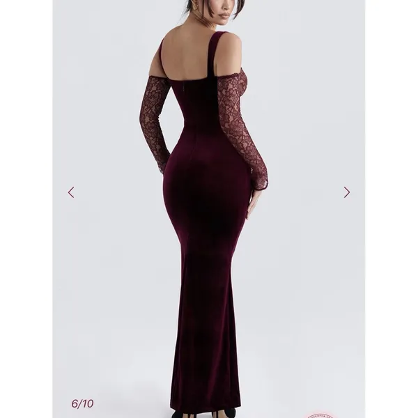 House of CB Ivy Black Cherry Velvet Maxi Dress XS - Image 5