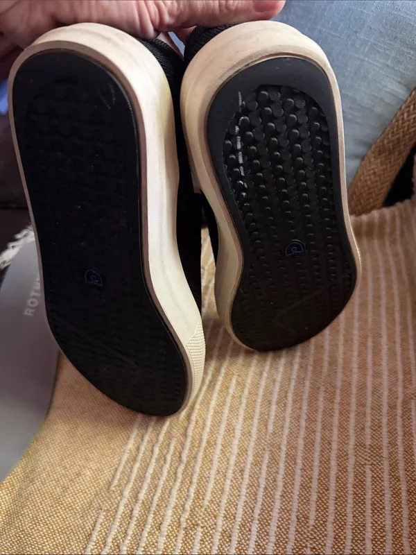 Rothy's M 7.5 W 9 Black Slip-On Loafers with White Sole and Blue Heel Accent - Image 7