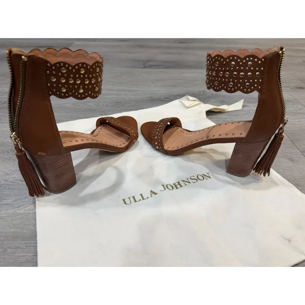 Ulla Johnson Studded Leather Block Heel Sandals Brown EU 37 US 7 Tassel Zip - Image 11