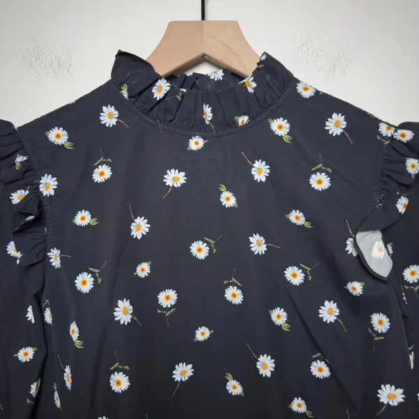 Alice + Olivia Women Cotton Henrietta Daisy Blouse Black Ruffle Bell Sleeve - Image 7