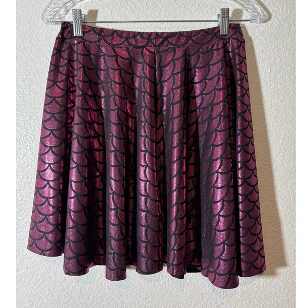 Women's Size XL Fuchsia Mermaid Scales Shiny A-Line Skater Skirt Pull-On Stretch - Image 3