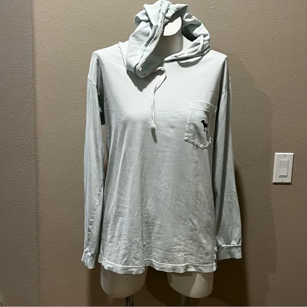 Pink Victoria’s Secret light blue hooded t-shirt - Image 2
