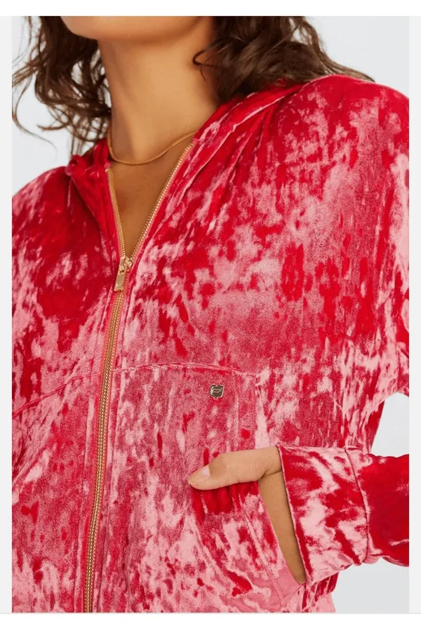 Fabletics Crushed Velour Zip Up Hoodie strawberry red  - Image 4