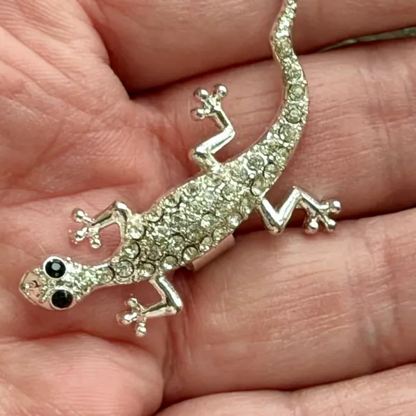 Source Unknown Silver Tone Rhinestone Gecko Slide Pendant Lizard Charm - Image 2