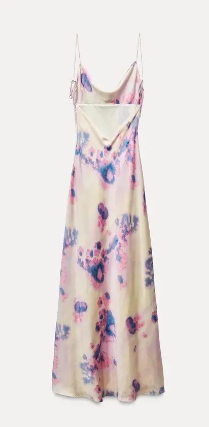 Zara maxi dress satin bodycon open back cowl neck tie dye summer evening - Image 11
