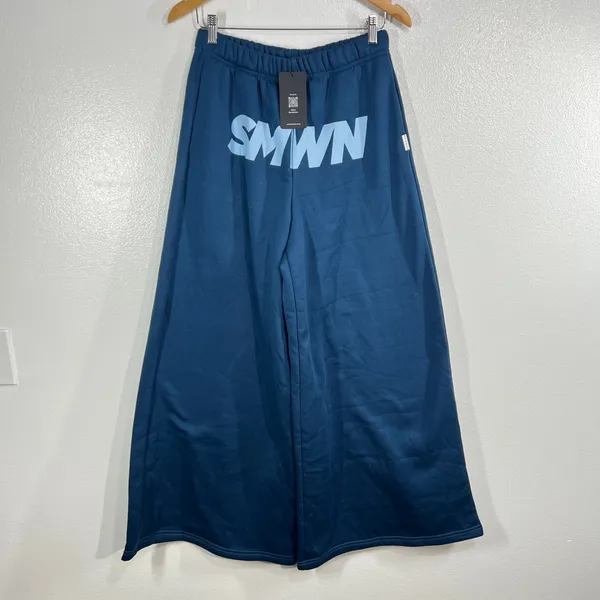 SUMWON Wide Leg Lounge Pants M Blue Fleece Cozy‎ High Waist Pull On Casual - Image 3
