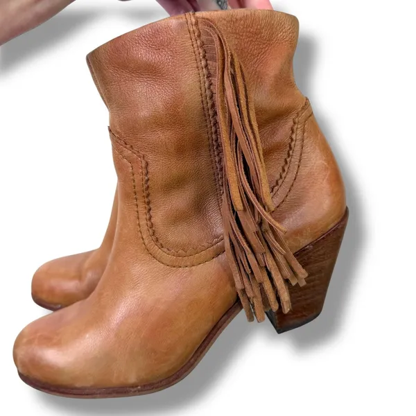 Sam Edelman Louie Camel Brown Tassels Leather Booties Western Ankle Boot Size 8 - Image 2