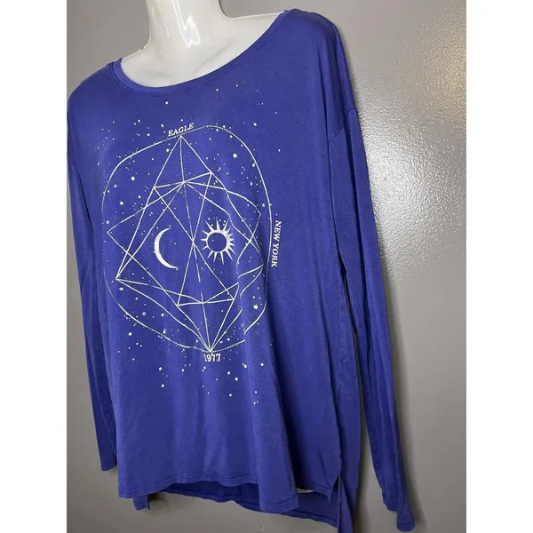 American Eagle Shirt Womens Small Blue Celestial Graphic Long Sleeve Tee Top - Image 4