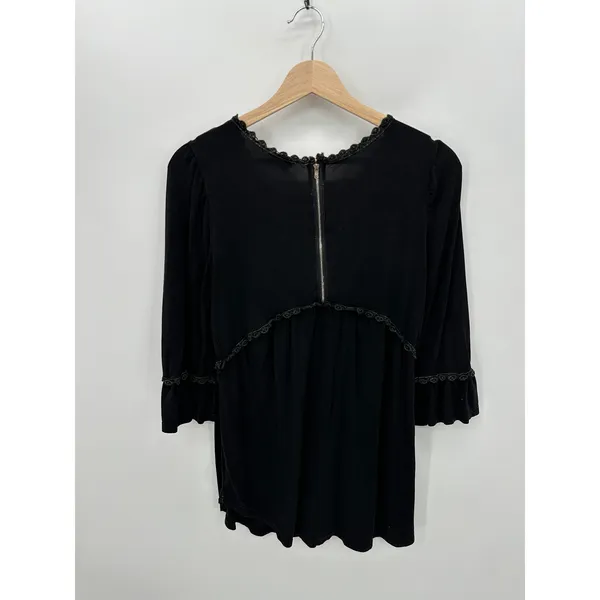 POL Babydoll Top Women Small Black Grunge Goth Boho Witch 1/2‎ Sleeve Stretch - Image 2
