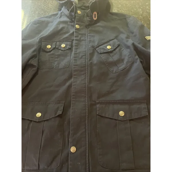 Wenven Woman's Black Coat‎ Jacket Parka Hood Military Style Sz Sm Pockets Patch - Image 6