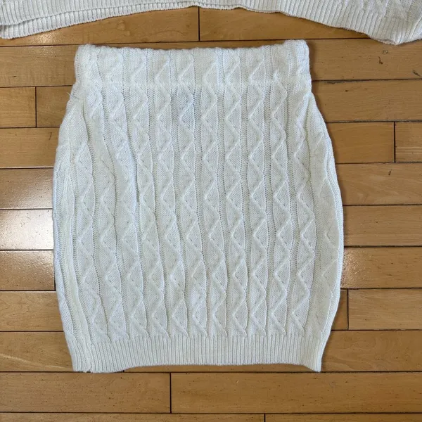 PRINCESS POLLY Cream Cable Knit Sweater Set Cropped Mini Skirt Size XS/S - Image 5