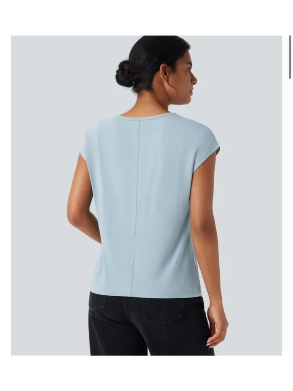 Halara M Womens Light Blue V-Neck Relaxed Fit NWT Top Size M - Image 2