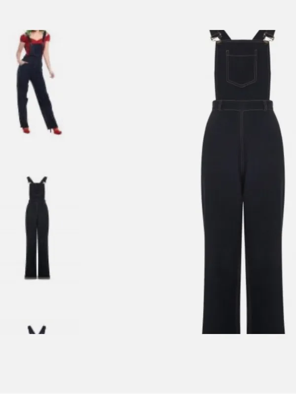 Collectif Pippa Dark Denim Dungarees Overalls Vintage Style Rockabilly small - Image 2