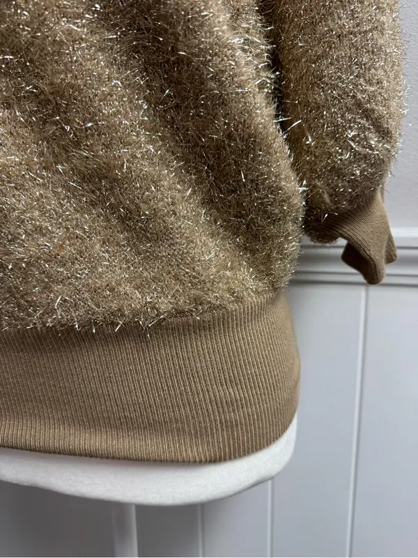 Maeve Violette Short-Sleeve Tinsel Pullover Sweater Metallic Gold Honey Small - Image 7