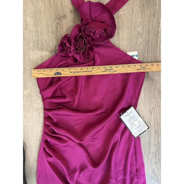 NWT Taylor Women's Rosette Halter Neck Dress W/Tie Back - Size 16- Magenta - Image 5