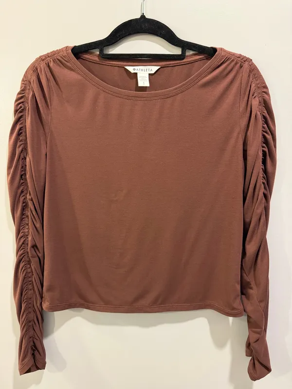 Athleta All Around Ruched Long Sleeve Top Chocolate Brown - Image 3