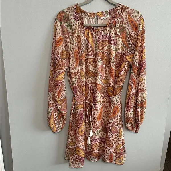 Lush Clothing Womens Dress Paisley Boho Tassel Long Sleeve Mini Small - Image 2