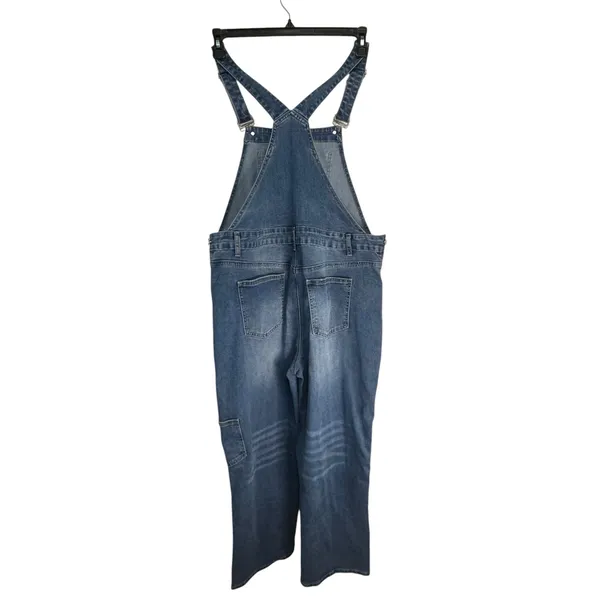 Flamingals Womens Denim Overalls XL Medium Wash Straight Leg Carpenter 80498 NEW - Image 12