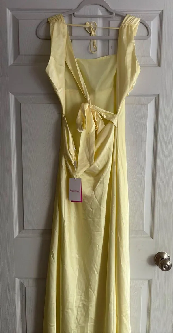 Beginning Boutique Dress Maxi Satin Yellow Formal - Image 2