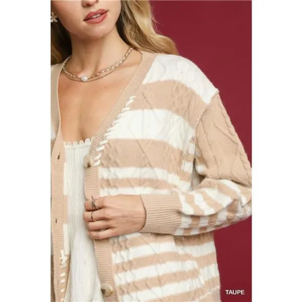 Umgee Cable-Knit Stripe Button-Up Cardigan‎ - Image 6