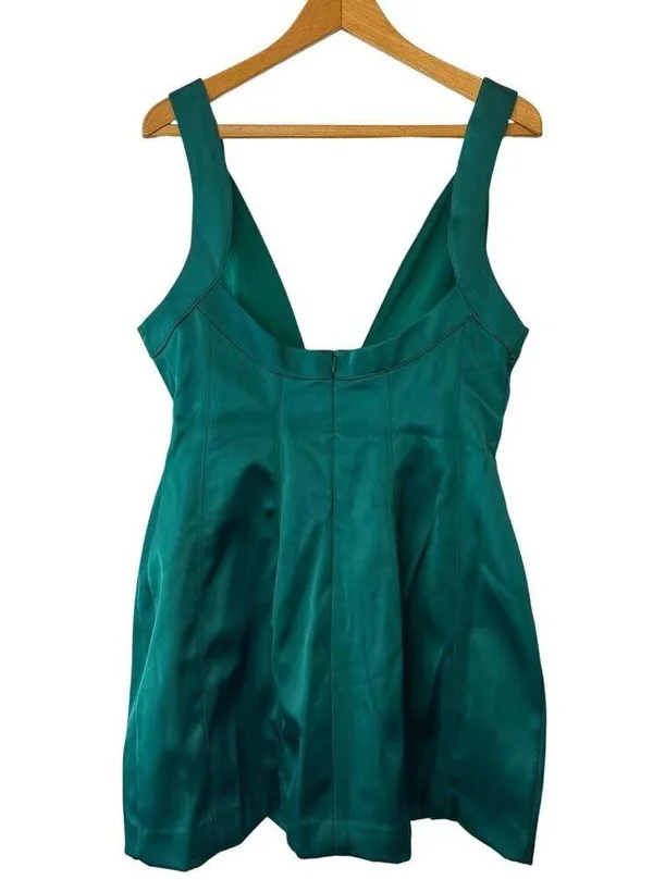 Anthropologie Green Sleeveless Plunge Satin Mini Holiday Cocktail Dress Size 10 - Image 5
