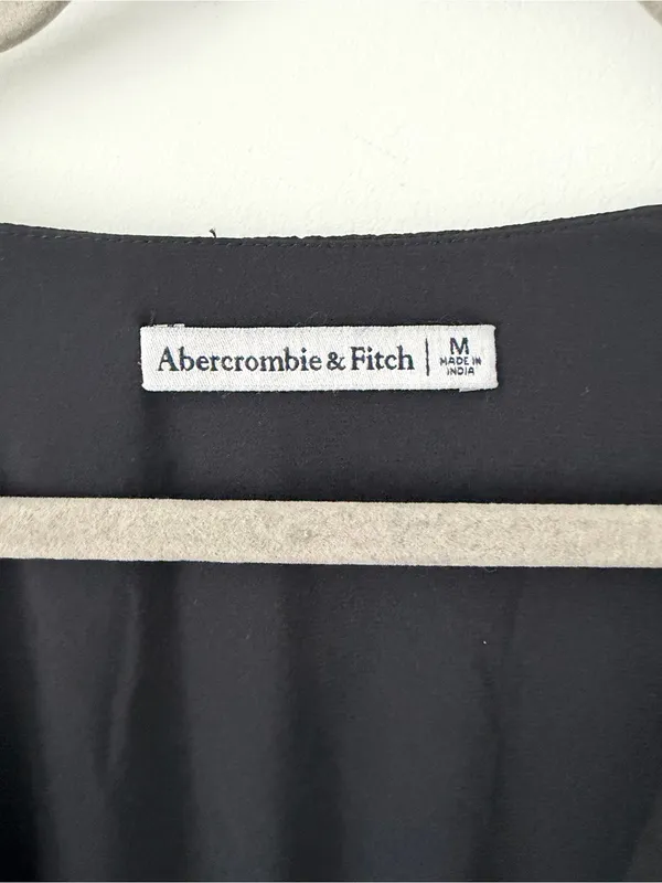 Abercrombie & Fitch Tie Front Textured Puffed Sleeves Maxi Dress Black M - Image 5