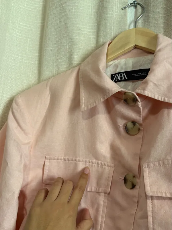 Zara Soft Pink Cropped Linen Cotton Blend Jacket - Image 7