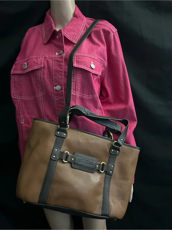 Stone Mountain Two-Tone Brown Tote Shoulder Travel Bag - Image 3