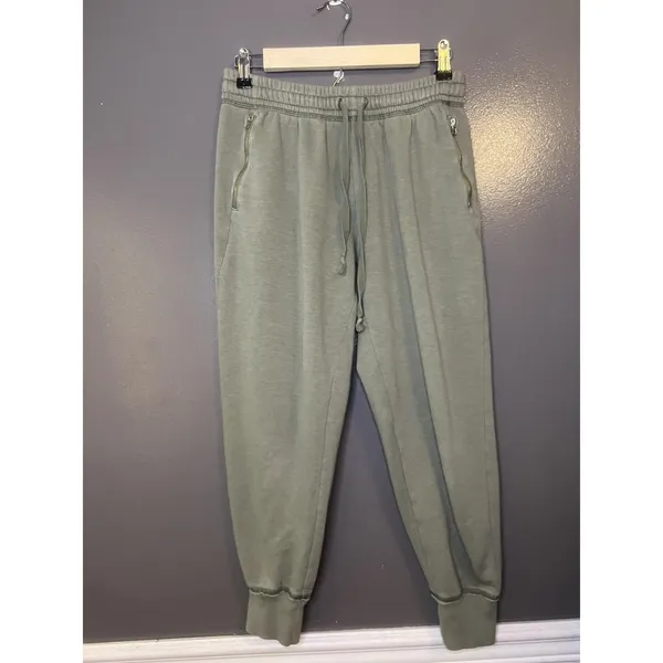 Aerie Sweatpants Womens Small Green Fleece Jogger Zip Pockets Lounge Cuffed - Image 2