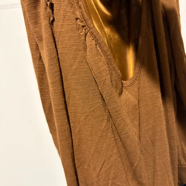 Zara 3/4 Sleeve V Neck‎ Ruffle Dress Black Bow brown size small - Image 5