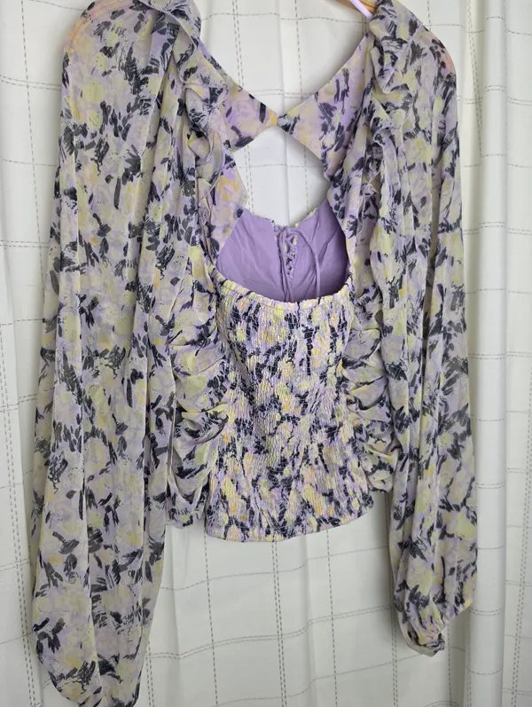 Free People Mabel Printed Blouse in Lilac Combo - Image 7