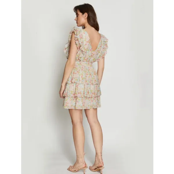 Anthropologie NWT Love The Label Ines Ivory Floral Tiered Ruffle Mini Dress - Image 4