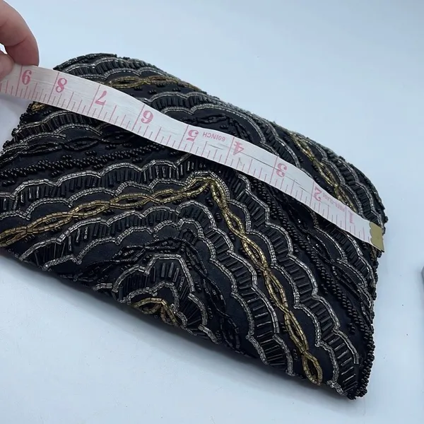 Vintage Y2K satin beaded black clutch. Snap front - Image 9