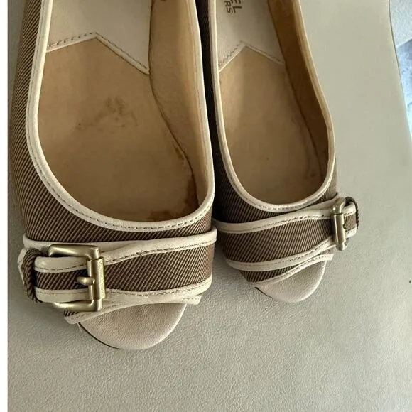 MICHAEL Michael Kors Flats Tan White Peep Toes Size US 5.5 MSRP 300$‎ - Image 5