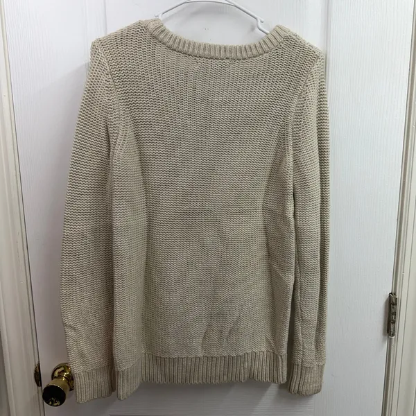 Banana Republic cream cable soft thick knit crewneck sweater cotton neutral S - Image 9