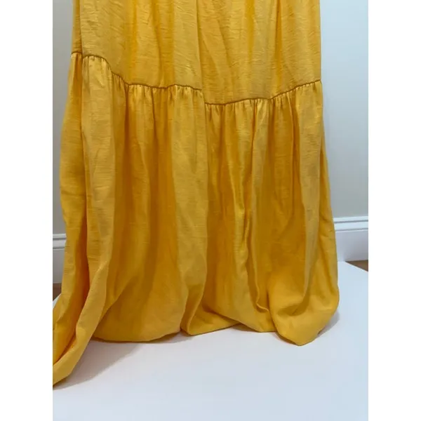 Nine West One‑Shoulder Yellow Smocked Maxi Dress SzL - Image 6