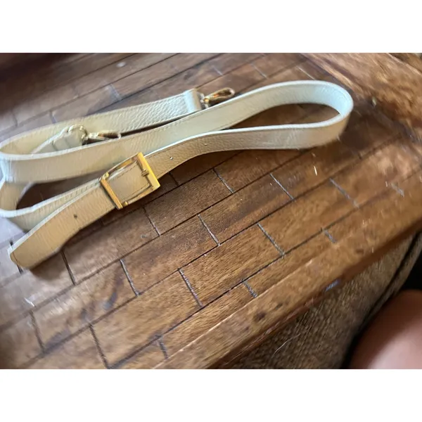 Cream Pebbled‎ Leather Handbag Straps Set Braided & Adjustable Gold Hardware - Image 8