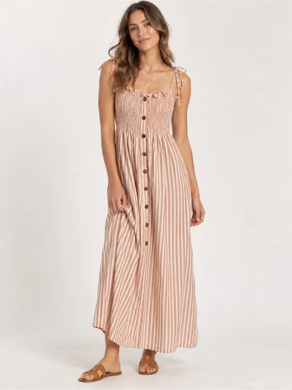 Faithfull The Brand Brighton Linen Dress Women S Pink White Stripe - Image 2