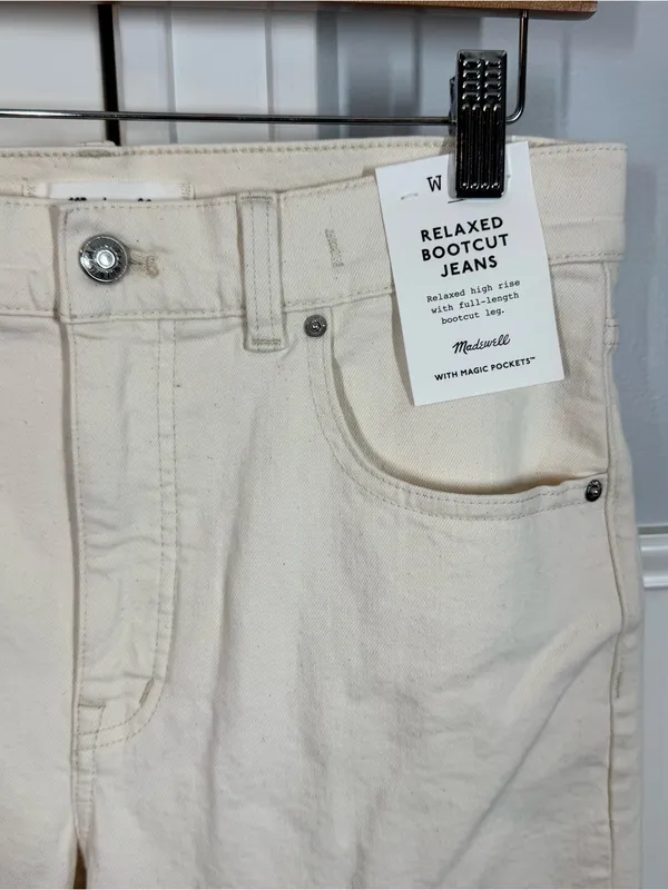 Madewell Relaxed Bootcut Jeans Cream White Canvas High Rise Comfort‎ Stretch 28 - Image 6