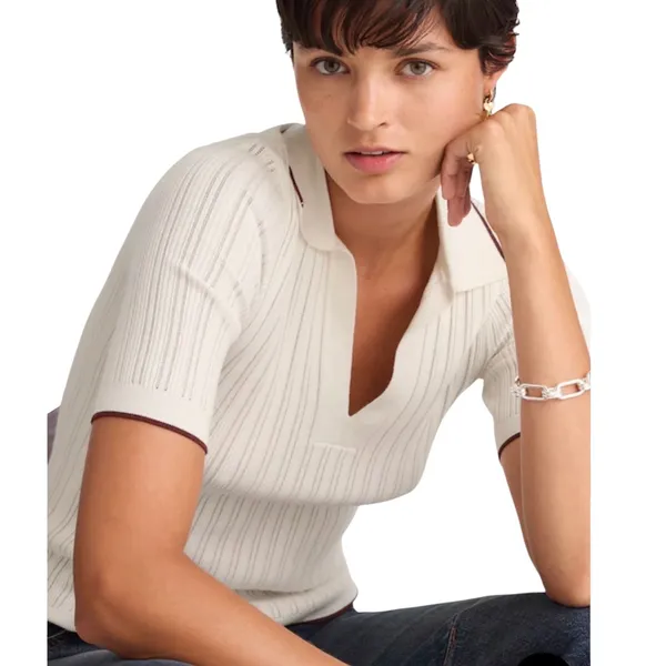 Madewell signature Knit Johnny Collar Sweater Contrast Trim NX533‎ XS - Image 2