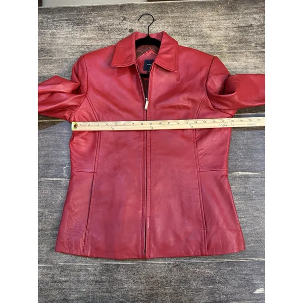 Whet Blu Leather Jacket Womens Size Medium Petite Red Zip Up - Image 8