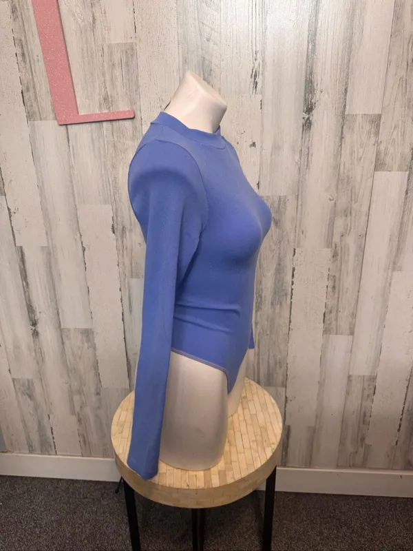 ANWND Seamless Ribbed Open Back Bodysuit Womens M/L Periwinkle Blue - Image 3