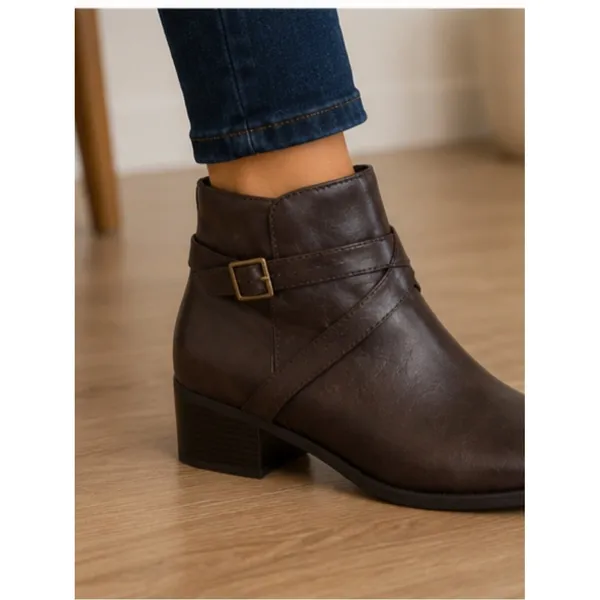 London Fog Faux Leather Women's Brown Ankle Boots with Side Zip - Image 3