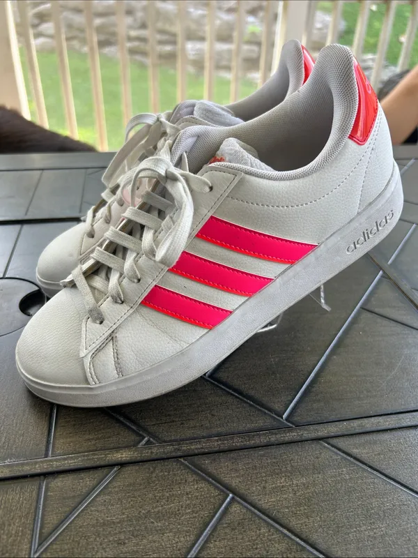 adidas Grand court classic white leather striped lace up sneakers ladies 9.5 M - Image 2