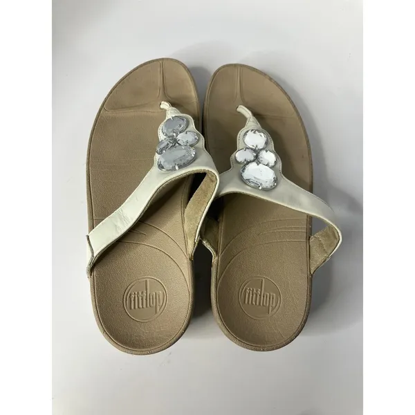 FitFlop Sandals Women Size 7 White Excellent Crystal Embellished Flip Flop thong - Image 5