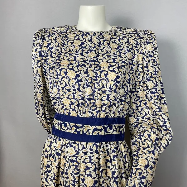 Vintage Dress 80s Long Sleeve Pencil Officecore Puff Sleeves Floral High‎ Neck - Image 3