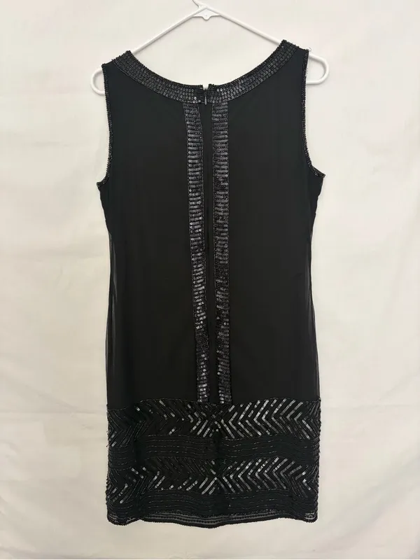 Adrianna Papell Evening Size 4 Black Silk Beaded Sequined Flapper Dress(A918) - Image 8