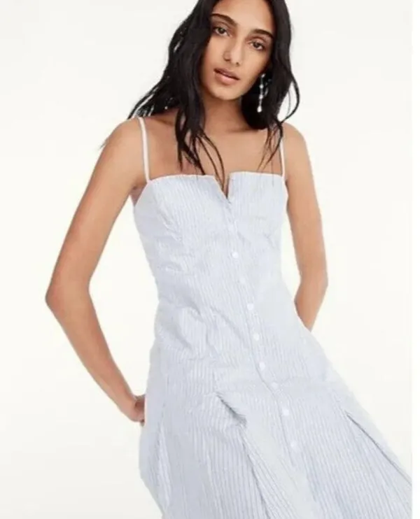 NWT J.Crew Button-down Cotton Poplin Maxi in White Royal Blue Stripe Dress 12 - Image 5