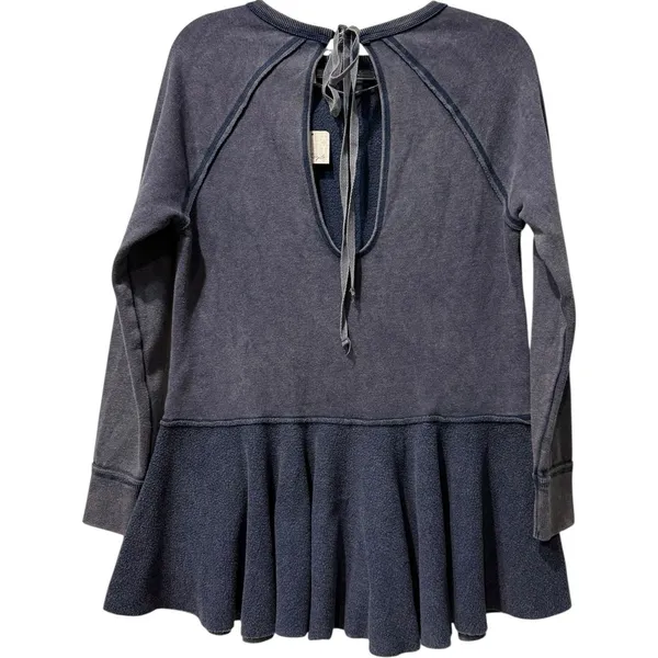 Free People Drop Waist Sweatshirt Mini Dress Navy‎ Oversized Open Back XS New - Image 3