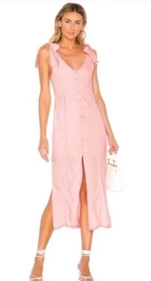 Aritizia Tularosa Pink Polka Dot Slit Ruffle Midi Dress - Image 2